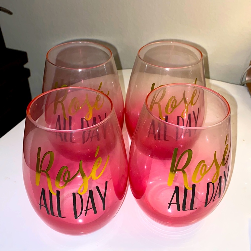 4 Oversized Rose All Day Stemless Wine Glasses